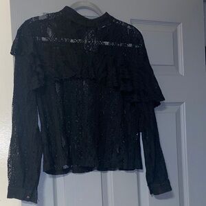 Q2 Collection Small Black Lace Women's Top Classic Gothic Work School Sheer